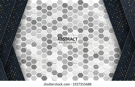 Dark abstract background with black overlap layers. Texture with hexagon textured background.