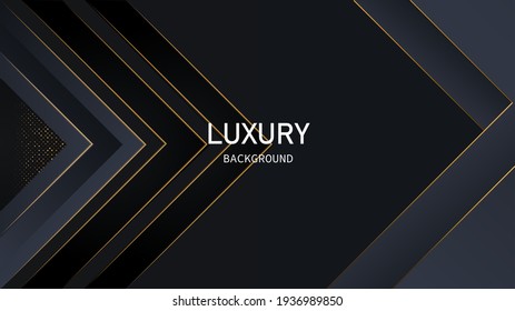 Dark abstract background with black overlap layers. Realistic texture with light effect and golden glitters dots element decoration.EPS 10