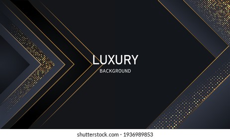 Dark abstract background with black overlap layers. Realistic texture with light effect and golden glitters dots element decoration.EPS 10