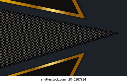Fondo abstracto oscuro con capas superpuestas en negro. marco geométrico con elementos brillantes dorados. Diseño de lujo.