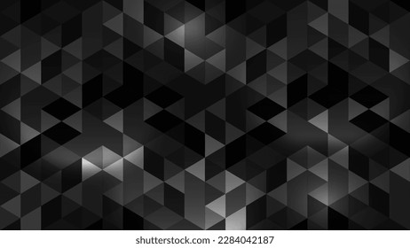 Dark abstract background, black triangle pattern. Vector geometric modern design. Shaded template texture with shape mosaic. Illustration of decoration cover, banner, and element.