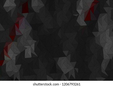 dark abstract background with black triangles with red splashes. Abstract triangle black texture with red splashes. Low poly black pattern illustration.