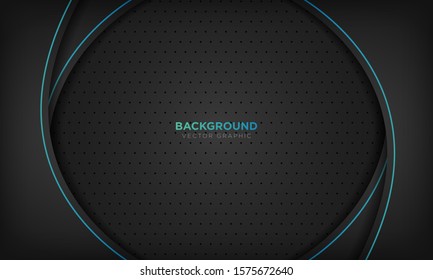 Dark abstract background with black wave overlap layers. Texture with blue line. Modern technology concept. Vector illustration.