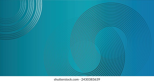Dark abstract background with blue glowing circle lines. Geometric stripe line art design.