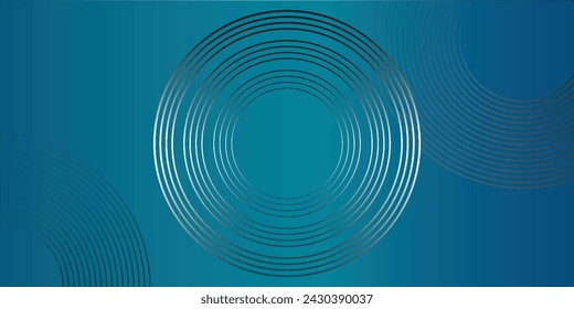 Dunkler abstrakter Hintergrund mit blauen leuchtenden Kreislinien. Geometrisches Streifenliniendesign.