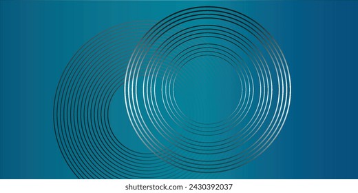 Dark abstract background with blue glowing circle lines. Geometric stripe line art design.