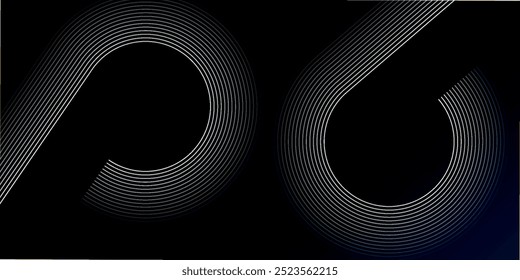 Plano de fundo abstrato escuro com linhas de círculo brilhantes azuis. Projeto de arte de linha de faixa geométrica. Modernas linhas azuis brilhantes. Conceito de tecnologia futurista. Espaço para