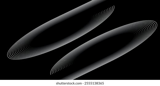 Dark abstract background with blue glowing circle lines. Geometric stripe line art design. Modern shiny blue lines. Futuristic technology concept. Space for