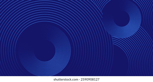 Dark abstract background with blue glowing circle lines. Geometric stripe line art design. Modern shiny blue lines. Futuristic technology concept. Space for your text
