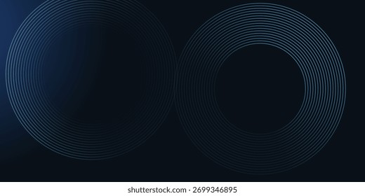 Fondo abstracto oscuro con líneas de círculo brillantes azules. Diseño geométrico del arte de la línea de la raya. Líneas azules brillantes modernas. Concepto de tecnología futurista. Espacio para el texto. Ilustración vectorial
