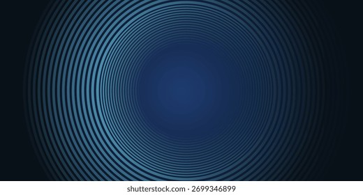 Dark abstract background with blue glowing circle lines. Geometric stripe line art design. Modern shiny blue lines. Futuristic technology concept. Space for your text. Vector illustration