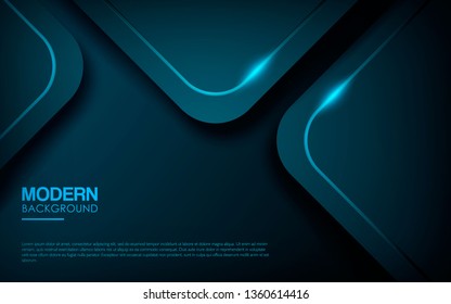 Dark abstract background with blue overlap layers. Modern shape with sparkle light decoration. Realistic dimension design vector illustration.