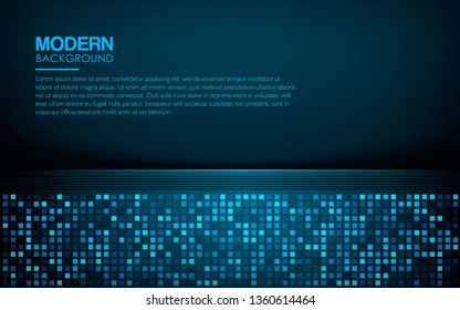 Dark abstract background with blue overlap layers. Modern texture with blue square glitters dots element decoration. Realistic dimension design vector illustration.