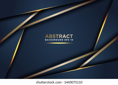 Dark abstract background with dark blue overlap layers. Texture with golden effect element decoration. Luxury design concept.