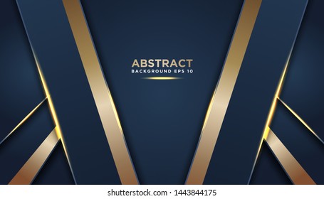 Dark abstract background with dark blue overlap layers. Texture with golden effect element decoration. Luxury design concept.