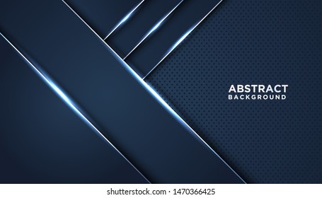 Dark abstract background with dark blue overlap layers. Texture with metallic effect element decoration. Luxury design concept.