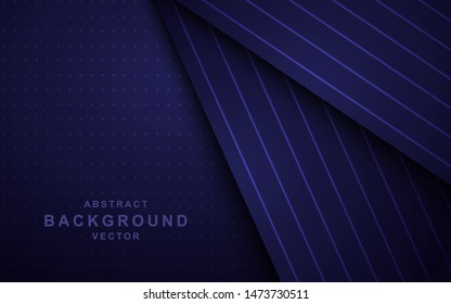 Dark abstract background with blue overlap layers. Modern shape with sparkle light and blue dots element decoration. Realistic dimension design vector illustration.
