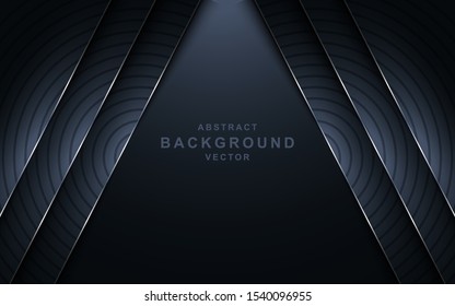 Dark abstract background with dark blue overlap layers. Texture with metallic effect element decoration. Luxury design concept