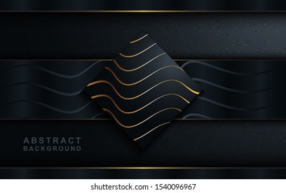 Dark abstract background with dark blue overlap layers. Texture with metallic effect element decoration. Luxury design concept