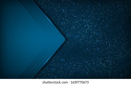 Dark abstract background with blue overlap layers. Modern technology background with sparkle lights and blue square glitters dots element. 3d futuristic concept.