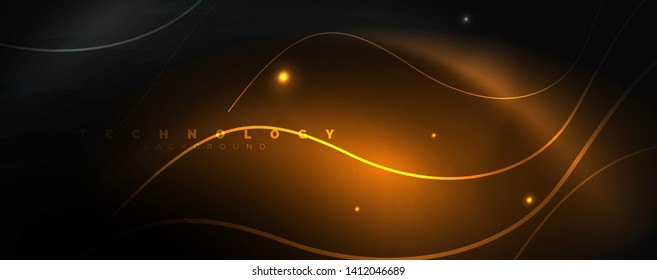 Dark abstract background with bright color neon lights and lines. Glowing background, vector futuristic techno template