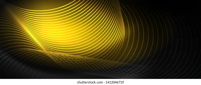 Dark abstract background with bright color neon lights and lines. Glowing background, vector futuristic techno template