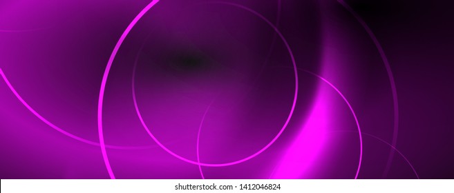 Dark abstract background with bright color neon lights and lines. Glowing background, vector futuristic techno template