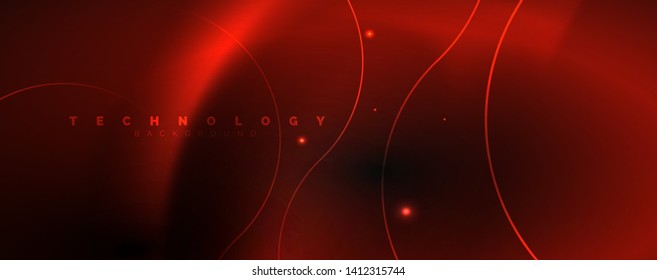 Dark abstract background with bright color neon lights and lines. Glowing background, vector futuristic techno template