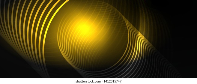 Dark abstract background with bright color neon lights and lines. Glowing background, vector futuristic techno template
