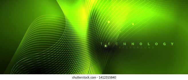 Dark abstract background with bright color neon lights and lines. Glowing background, vector futuristic techno template