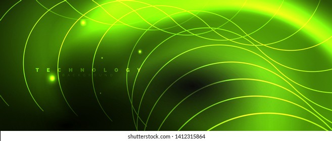 Dark abstract background with bright color neon lights and lines. Glowing background, vector futuristic techno template