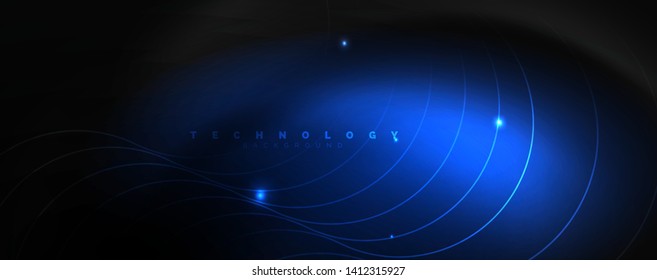 Dark abstract background with bright color neon lights and lines. Glowing background, vector futuristic techno template