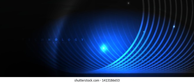 Dark abstract background with bright color neon lights and lines. Glowing background, vector futuristic techno template