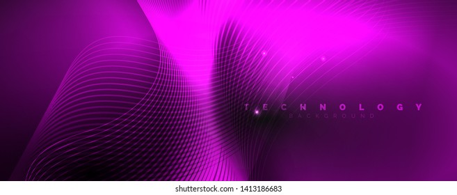 Dark abstract background with bright color neon lights and lines. Glowing background, vector futuristic techno template