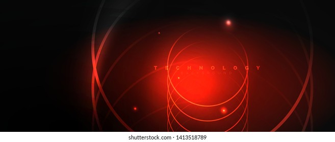 Dark abstract background with bright color neon lights and lines. Glowing background, vector futuristic techno template