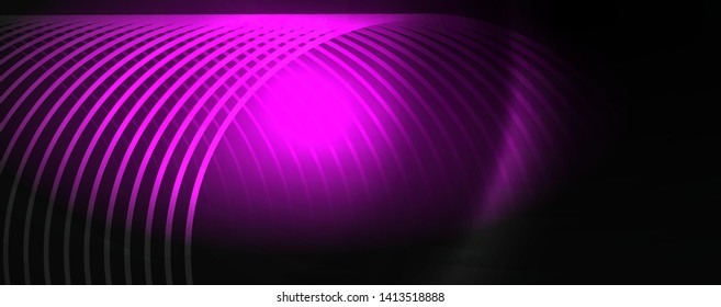 Fondo abstracto oscuro con luces de neón de color brillante y líneas. Fondo brillante, plantilla de tecnología vector futurista