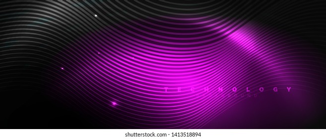 Dark abstract background with bright color neon lights and lines. Glowing background, vector futuristic techno template