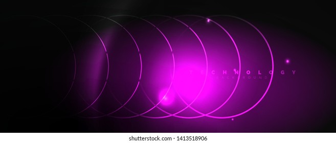 Dark abstract background with bright color neon lights and lines. Glowing background, vector futuristic techno template
