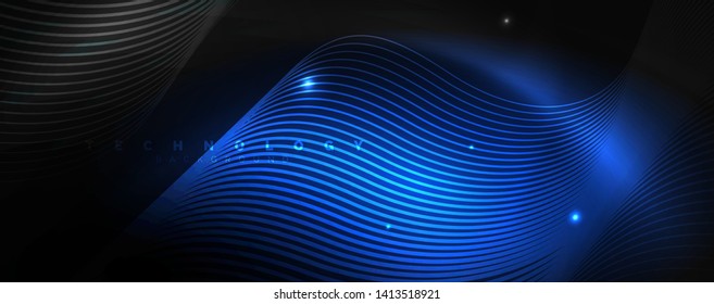 Dark abstract background with bright color neon lights and lines. Glowing background, vector futuristic techno template