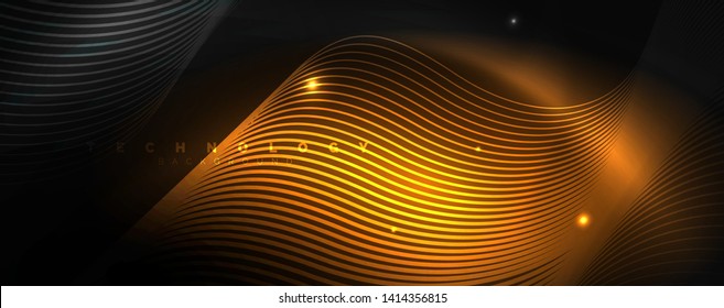 Dark abstract background with bright color neon lights and lines. Glowing background, vector futuristic techno template