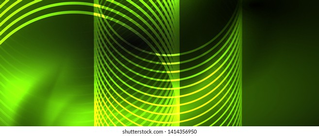 Dark abstract background with bright color neon lights and lines. Glowing background, vector futuristic techno template