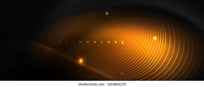 Dunkler abstrakter Hintergrund mit hellen Neonleuchten und Linien. Glühender Hintergrund, Vektorfuturistische Techno-Vorlage
