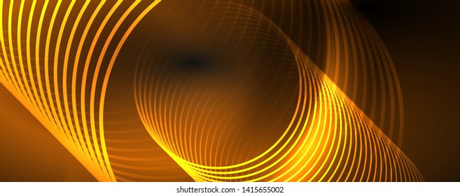 Fondo abstracto oscuro con luces de neón de color brillante y líneas. Fondo brillante, plantilla de tecnología vector futurista