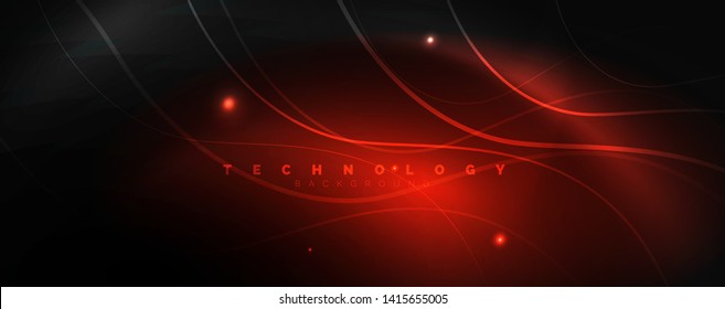 Dark abstract background with bright color neon lights and lines. Glowing background, vector futuristic techno template
