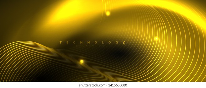 Dark abstract background with bright color neon lights and lines. Glowing background, vector futuristic techno template