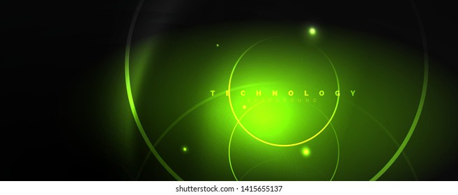 Dark abstract background with bright color neon lights and lines. Glowing background, vector futuristic techno template