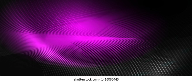 Fondo abstracto oscuro con luces de neón de color brillante y líneas. Fondo brillante, plantilla de tecnología vector futurista