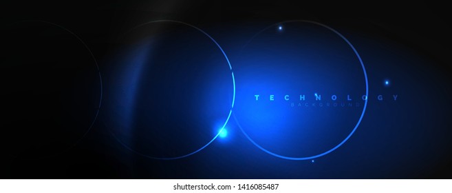Fondo abstracto oscuro con luces de neón de color brillante y líneas. Fondo brillante, plantilla de tecnología vector futurista
