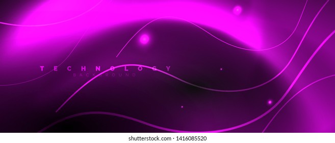 Dark abstract background with bright color neon lights and lines. Glowing background, vector futuristic techno template