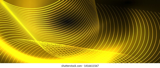 Dark abstract background with bright color neon lights and lines. Glowing background, vector futuristic techno template